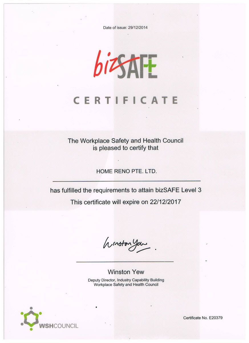 Bizsafe level 3 award certificate